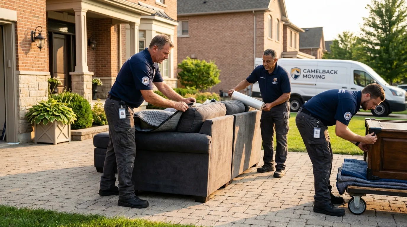Large estate moving crew wrapping furniture in Addison, TX