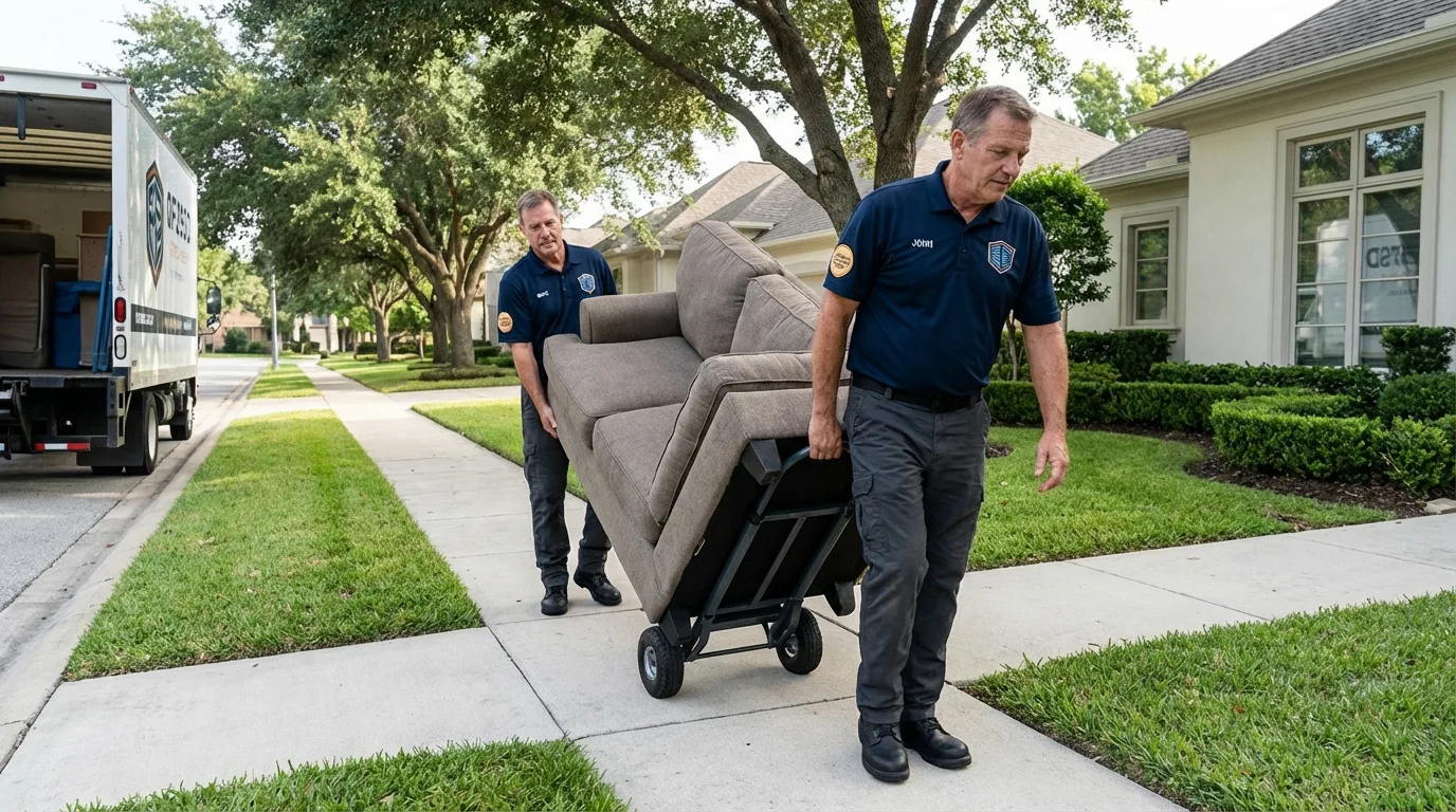 Local residential moving crew loading furniture in Addison, TX